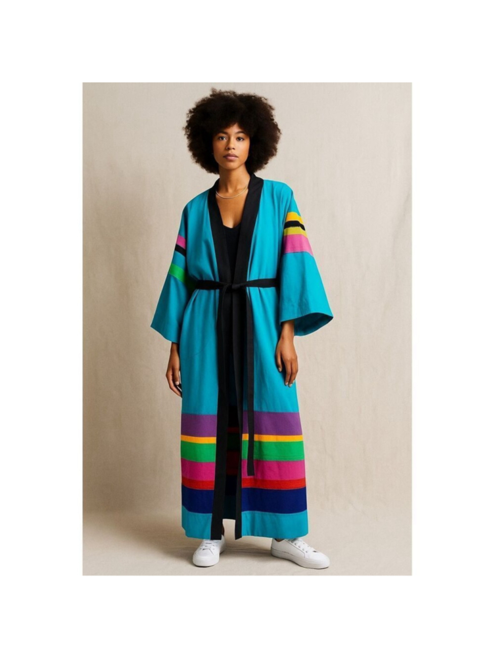 Vintage 70’s Youth Guild Size Large Unisex Colorful Colorblock Full Length Robe